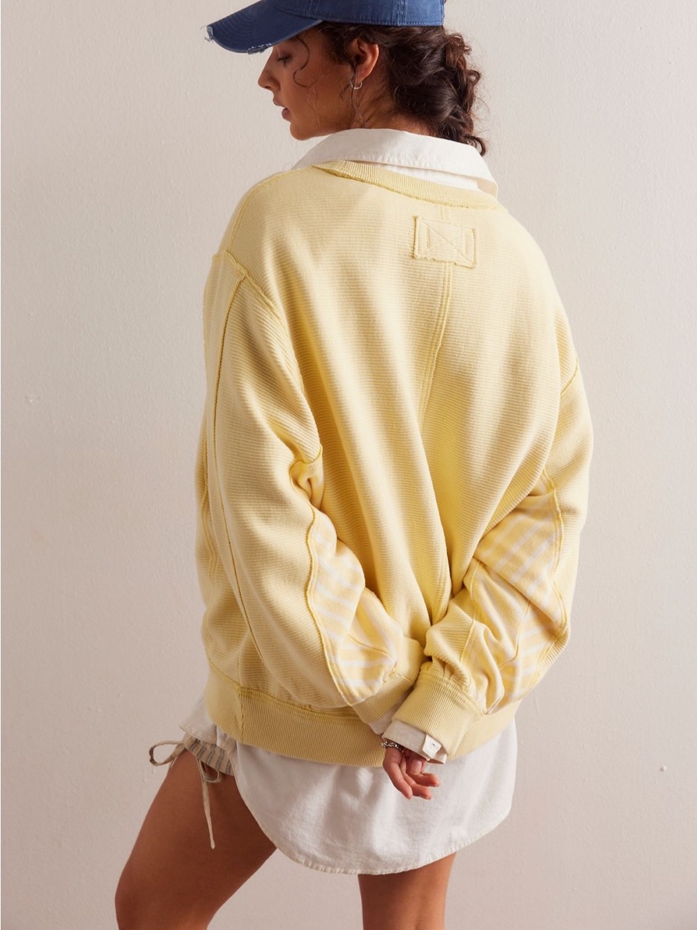 Free People We the Free End Game Pullover Sweatshirt Stripes Yellow